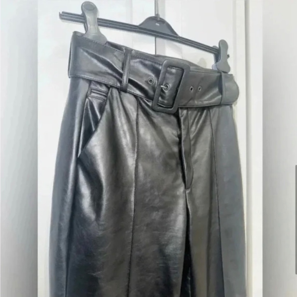 The Kooples Black High-Waist Belted Faux-Leather Pants - Picture 4 of 5
